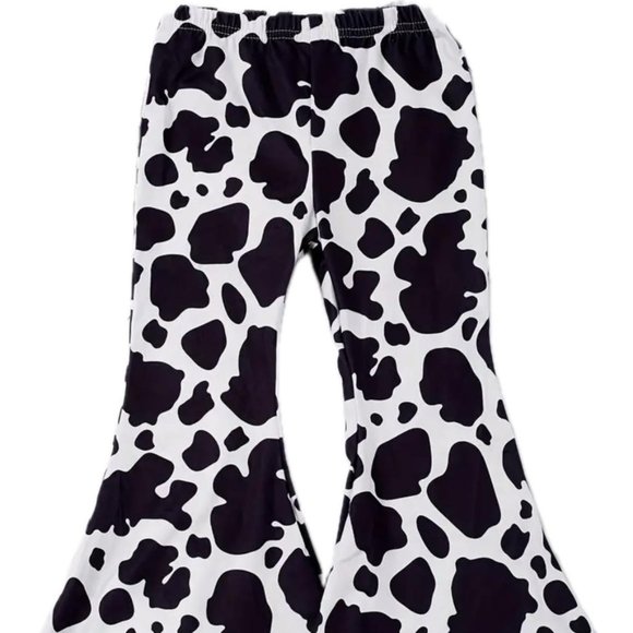New Girl's Cow Print Bell Bottom Pants - Picture 2 of 2